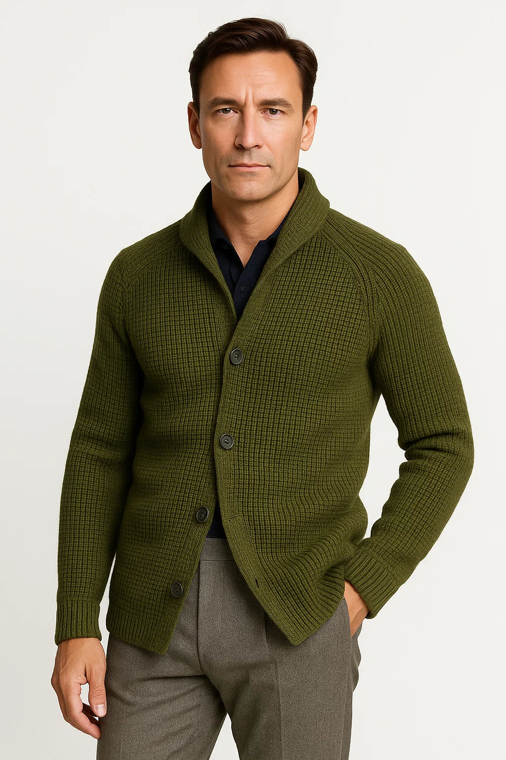 Men's Wool Knitted Cardigan with Buttons Casual Comfortable Fit