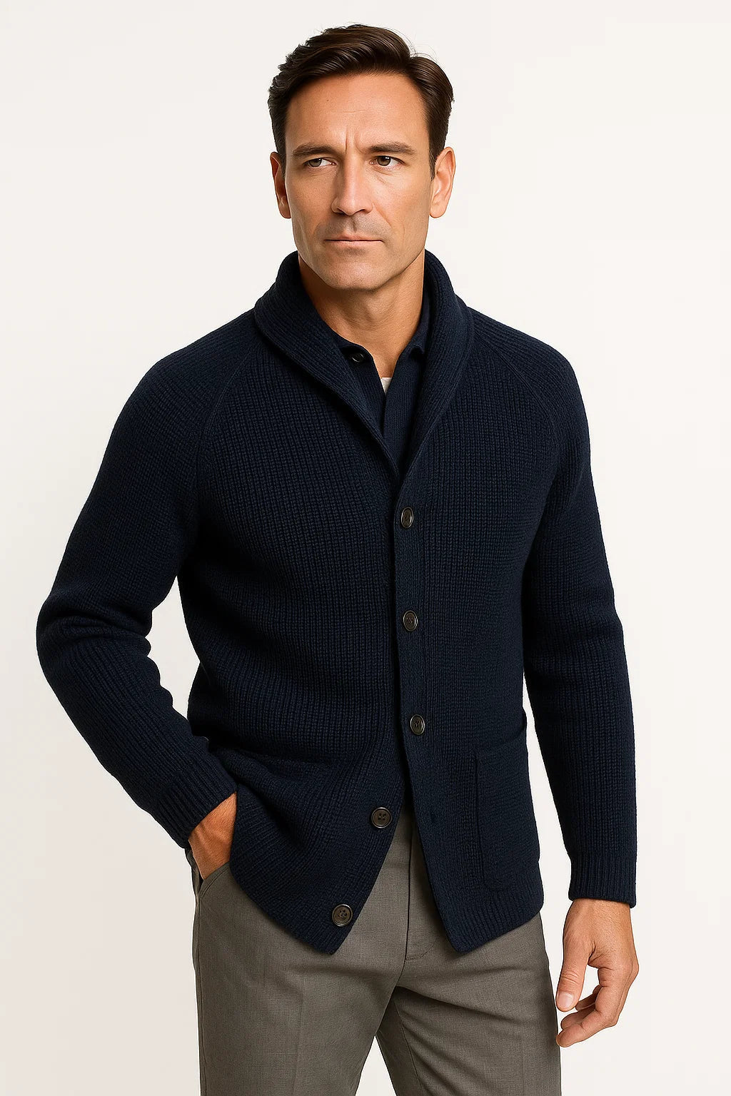 Men's Wool Knitted Cardigan with Buttons Casual Comfortable Fit