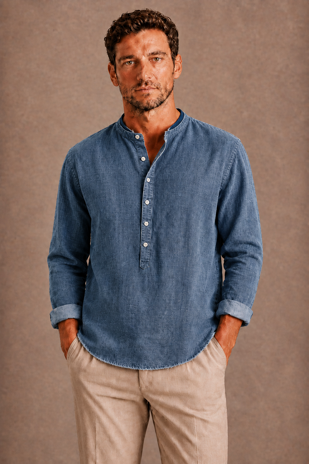 Men's Henley Shirt with Long Sleeves