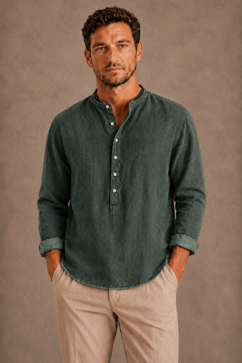 Men's Henley Shirt with Long Sleeves