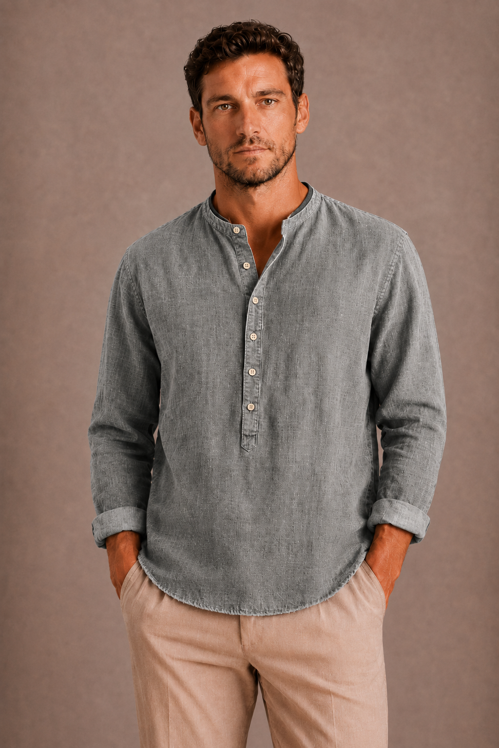 Men's Henley Shirt with Long Sleeves