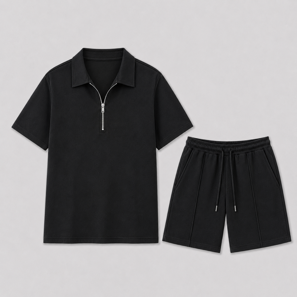 Men's Polo with Zip and Shorts Summer Set