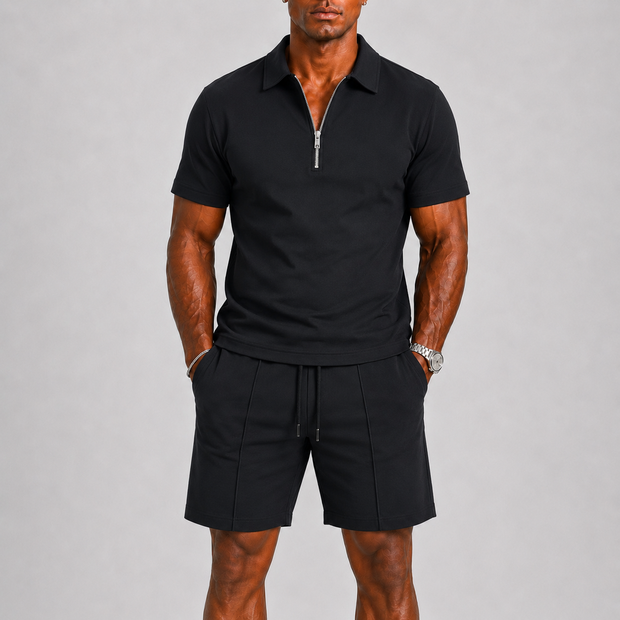 Men's Polo with Zip and Shorts Summer Set