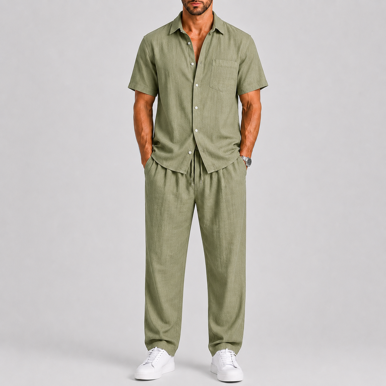 Men's Summer Set with Shirt and Loose Trousers