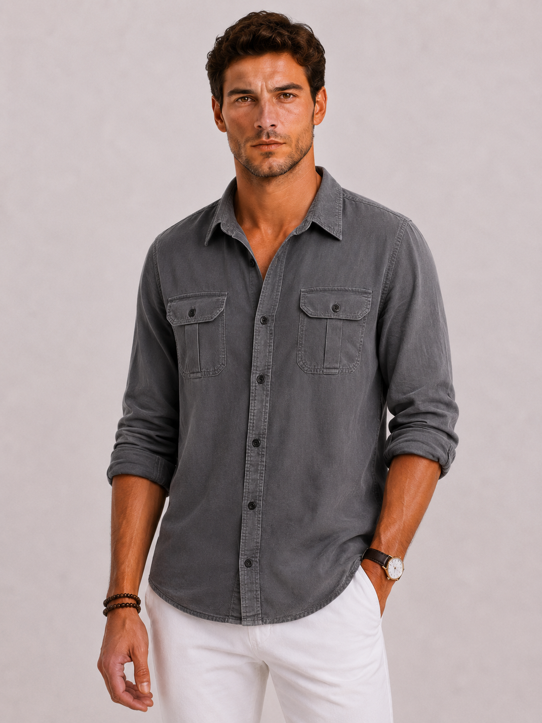 Men's Casual Shirt with Chest Pockets