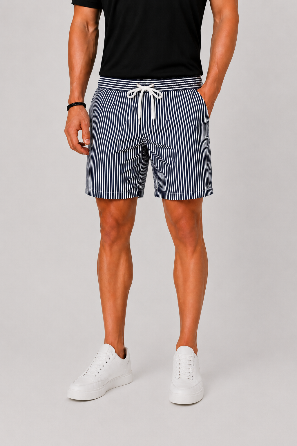 Men's Striped Swim Shorts with Drawstring