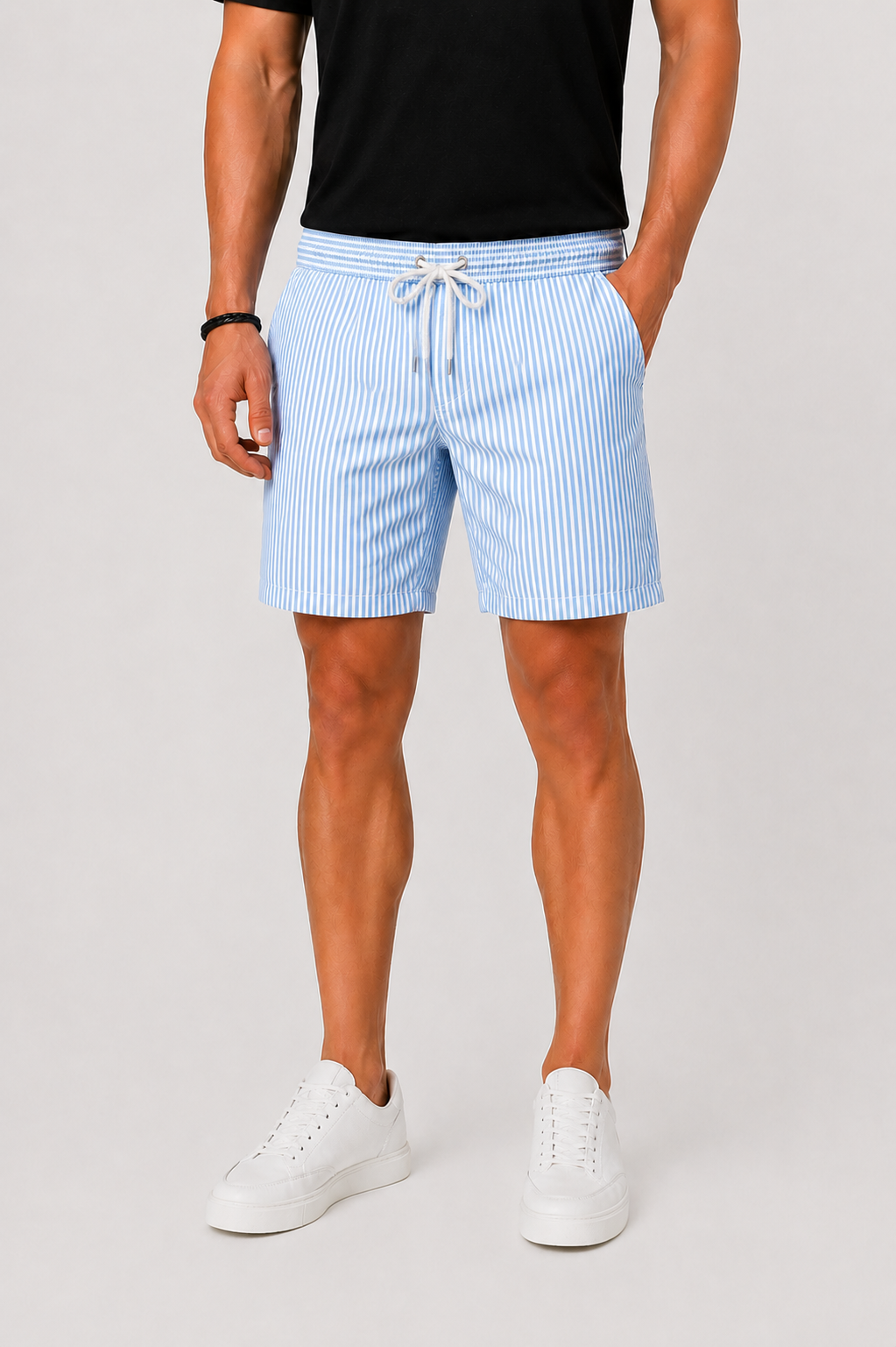 Men's Striped Swim Shorts with Drawstring