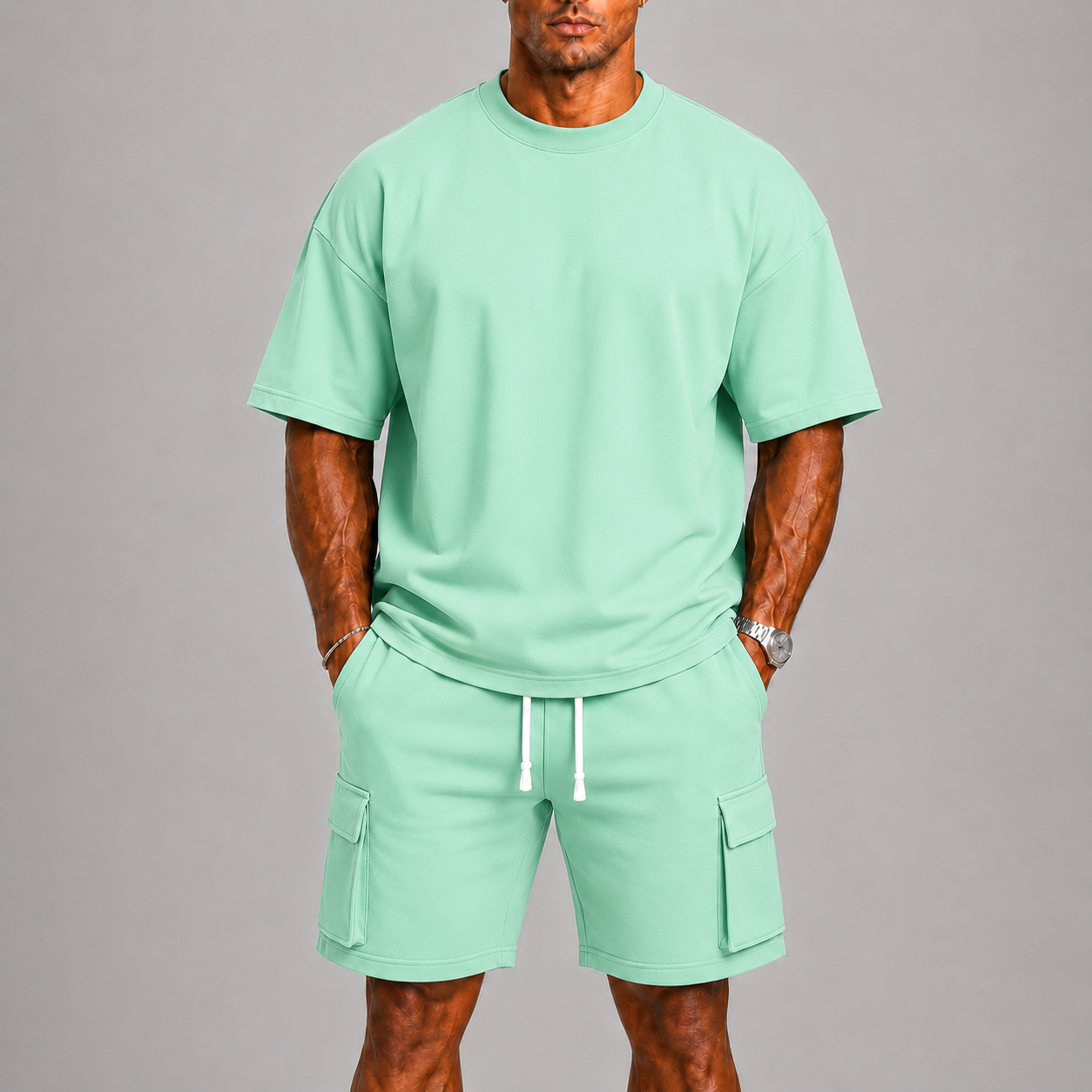 Men's Sporty Summer Set with Oversized T-Shirt and Cargo Shorts