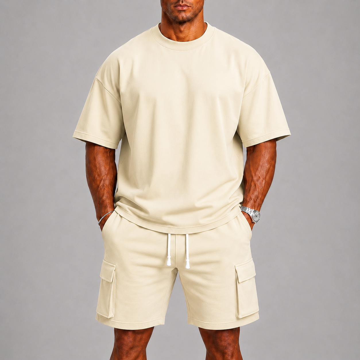 Men's Sporty Summer Set with Oversized T-Shirt and Cargo Shorts
