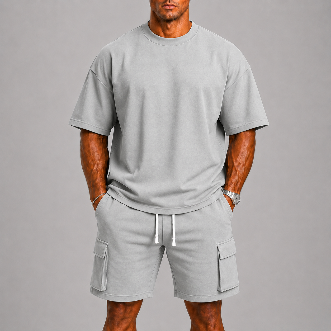 Men's Sporty Summer Set with Oversized T-Shirt and Cargo Shorts