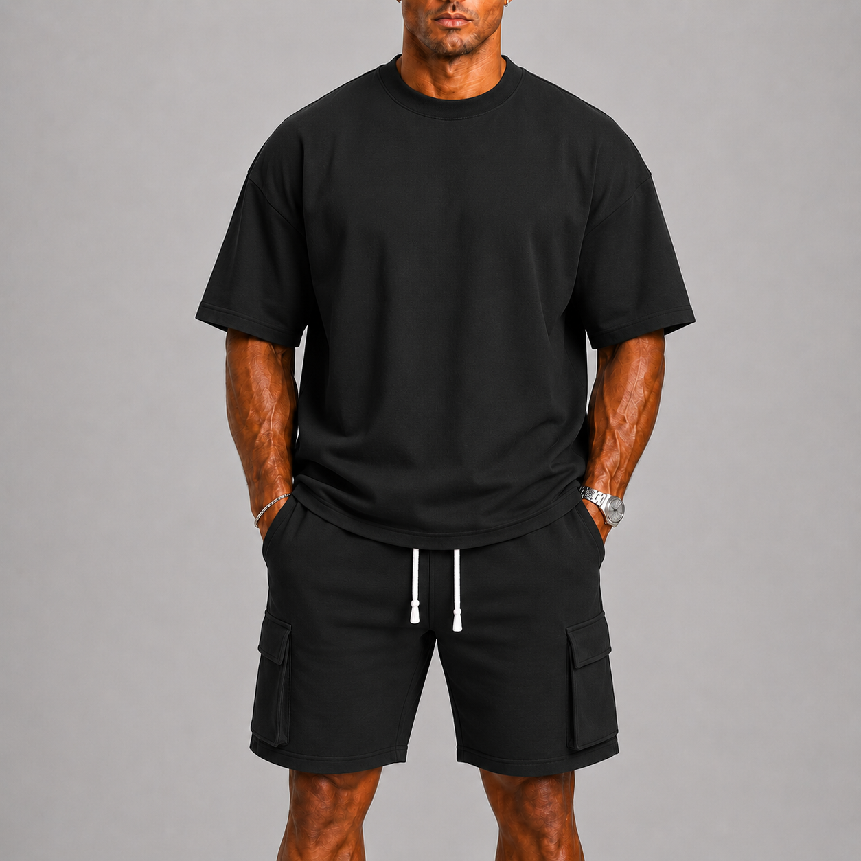 Men's Sporty Summer Set with Oversized T-Shirt and Cargo Shorts