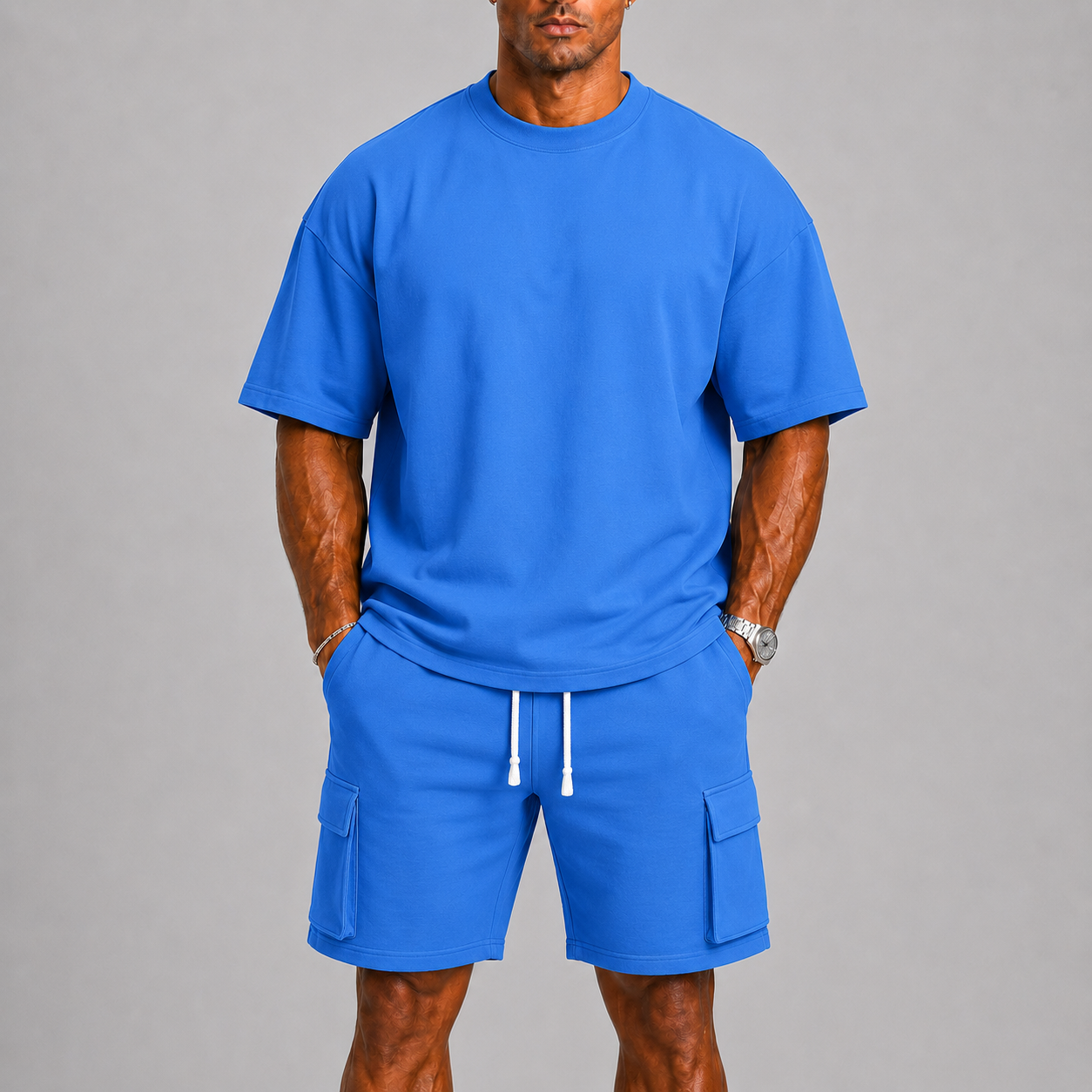 Men's Sporty Summer Set with Oversized T-Shirt and Cargo Shorts