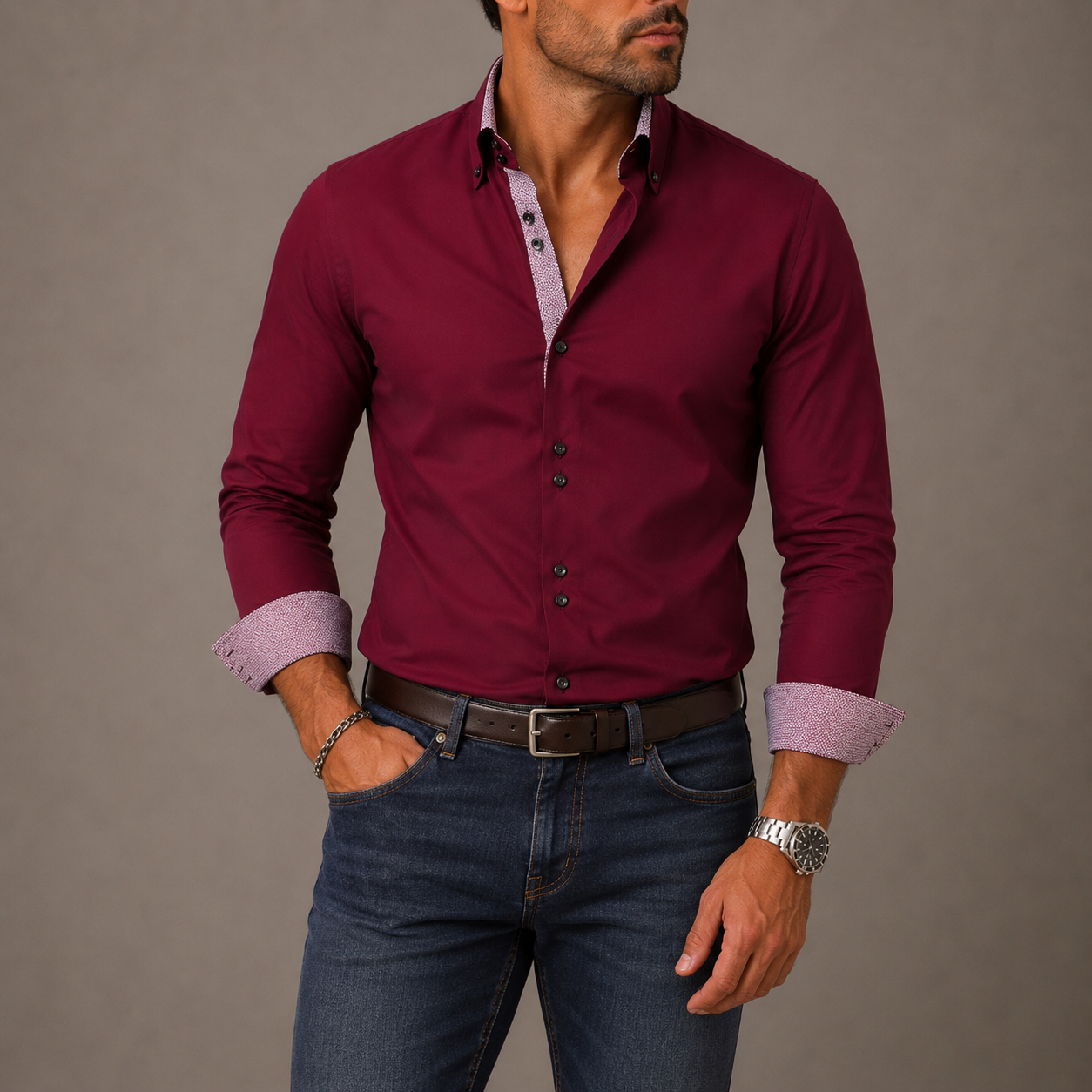 The Montrose Men’s Contrast Trim Button Down Dress Shirt