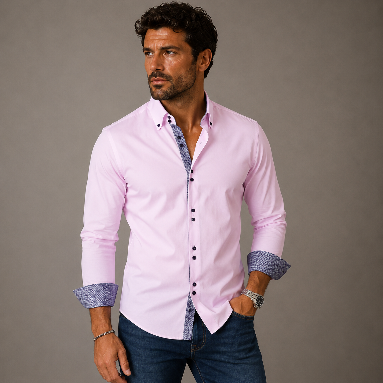 The Montrose Men’s Contrast Trim Button Down Dress Shirt