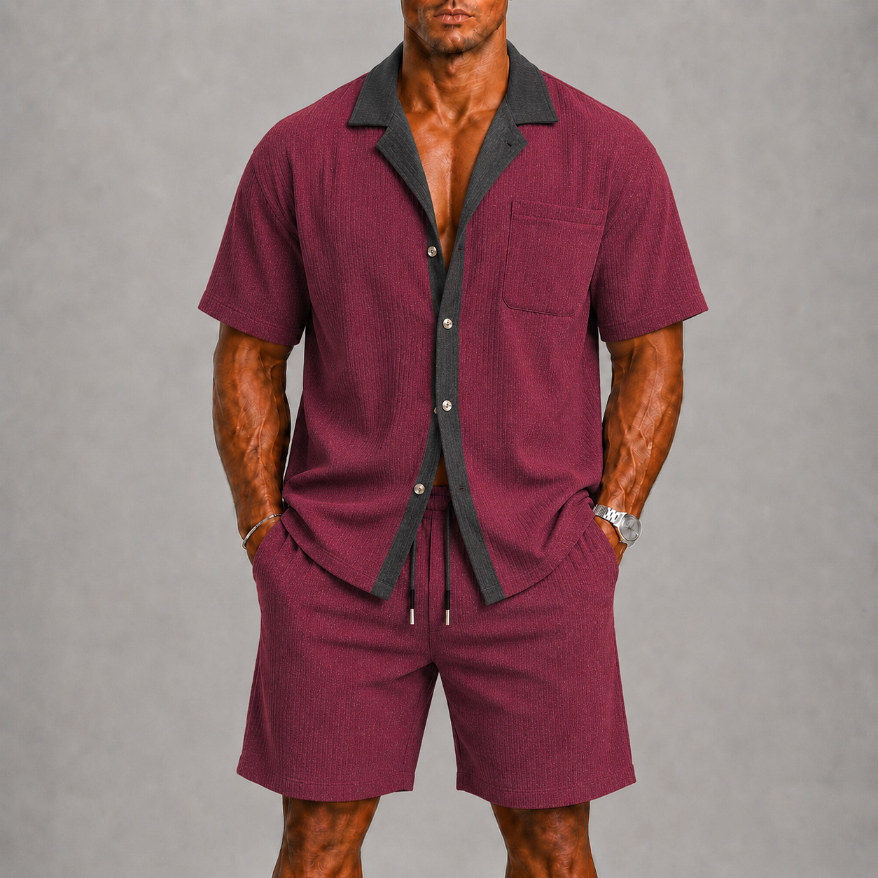 Men's Summer Set with Waffle Texture and Shorts