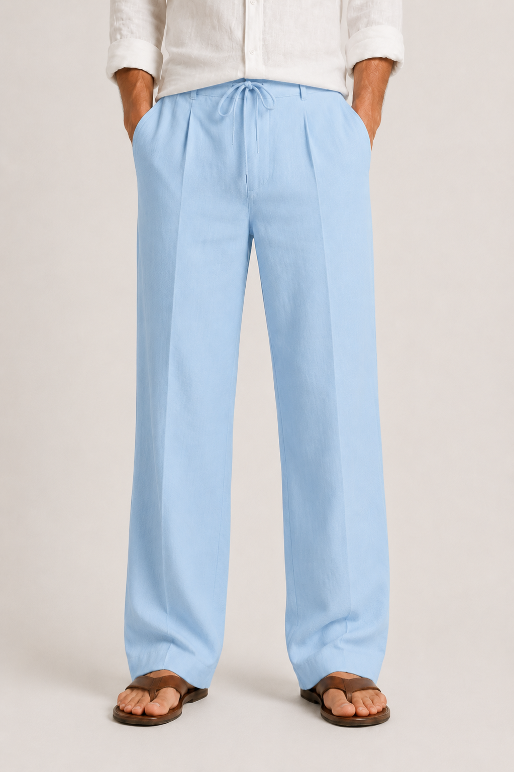 Men's Linen Elegant Trousers with Drawstring