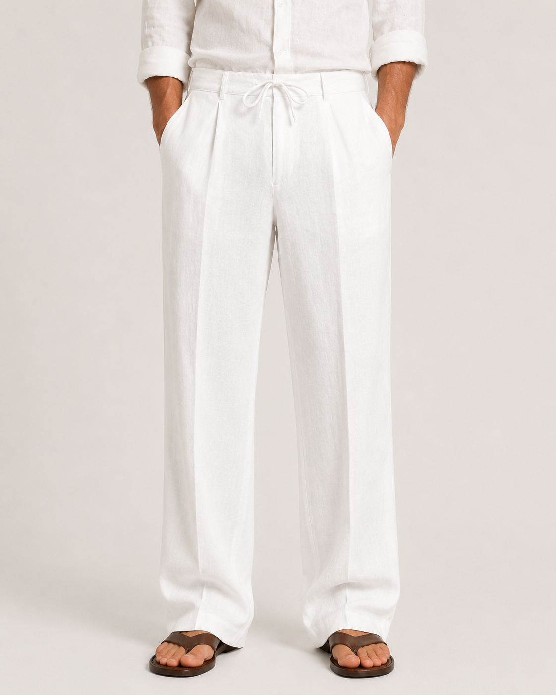 Men's Linen Elegant Trousers with Drawstring