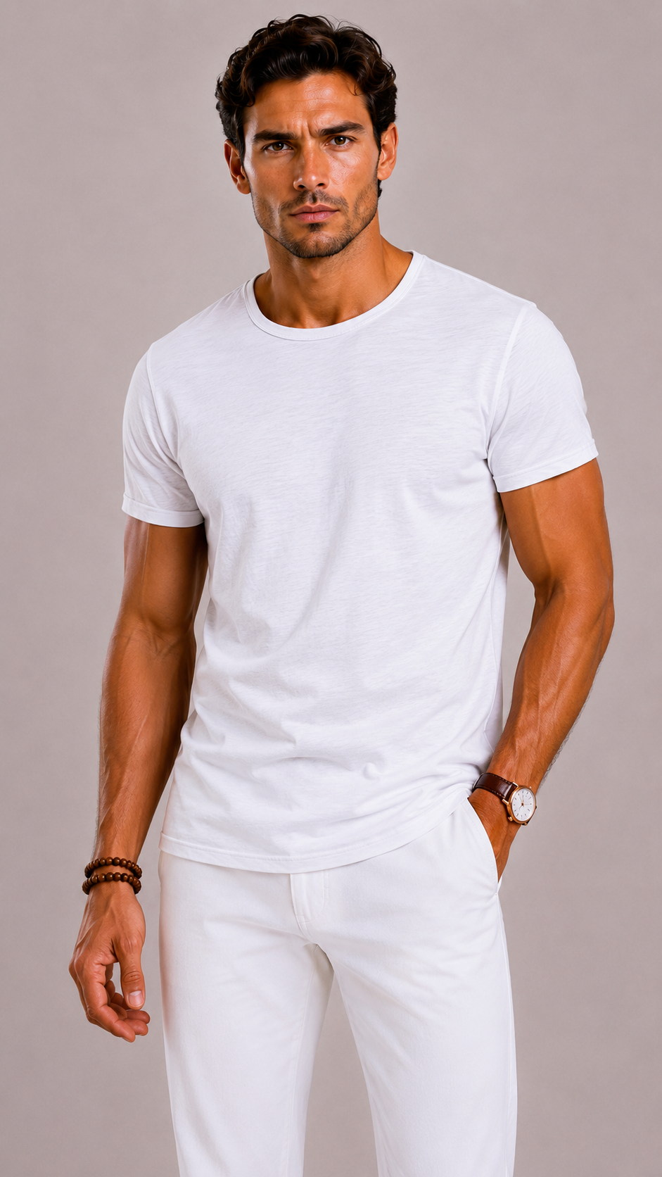 Men's T-Shirt with Round Neck in Cotton