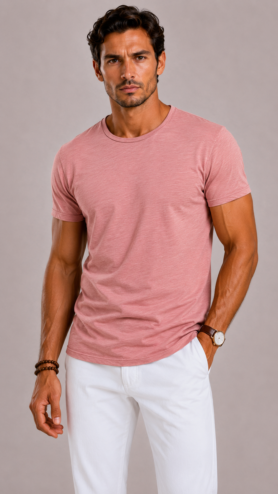 Men's T-Shirt with Round Neck in Cotton