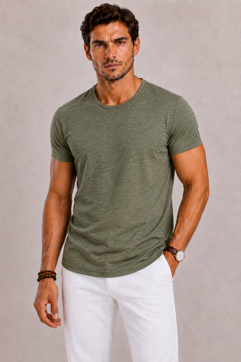 Men's T-Shirt with Round Neck in Cotton