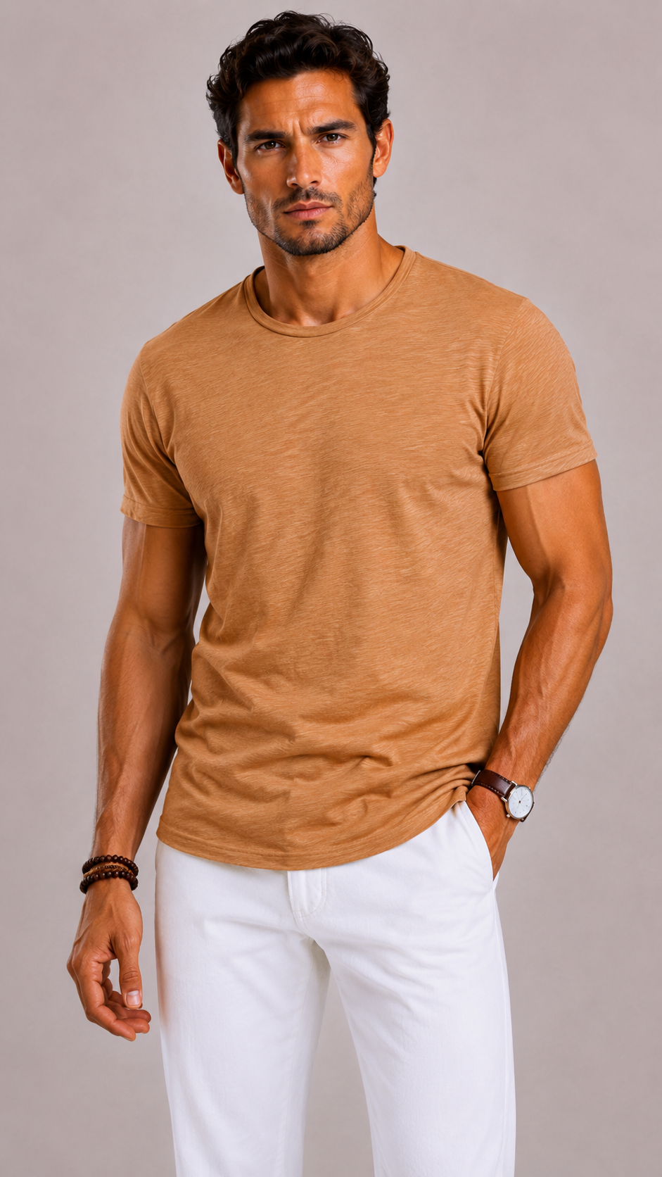Men's T-Shirt with Round Neck in Cotton