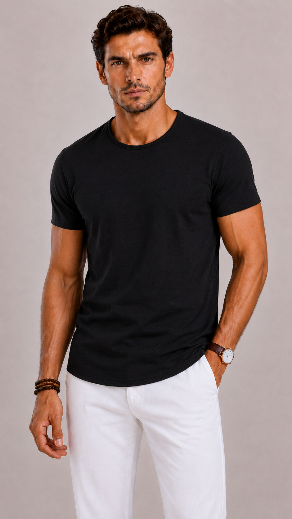 Men's T-Shirt with Round Neck in Cotton