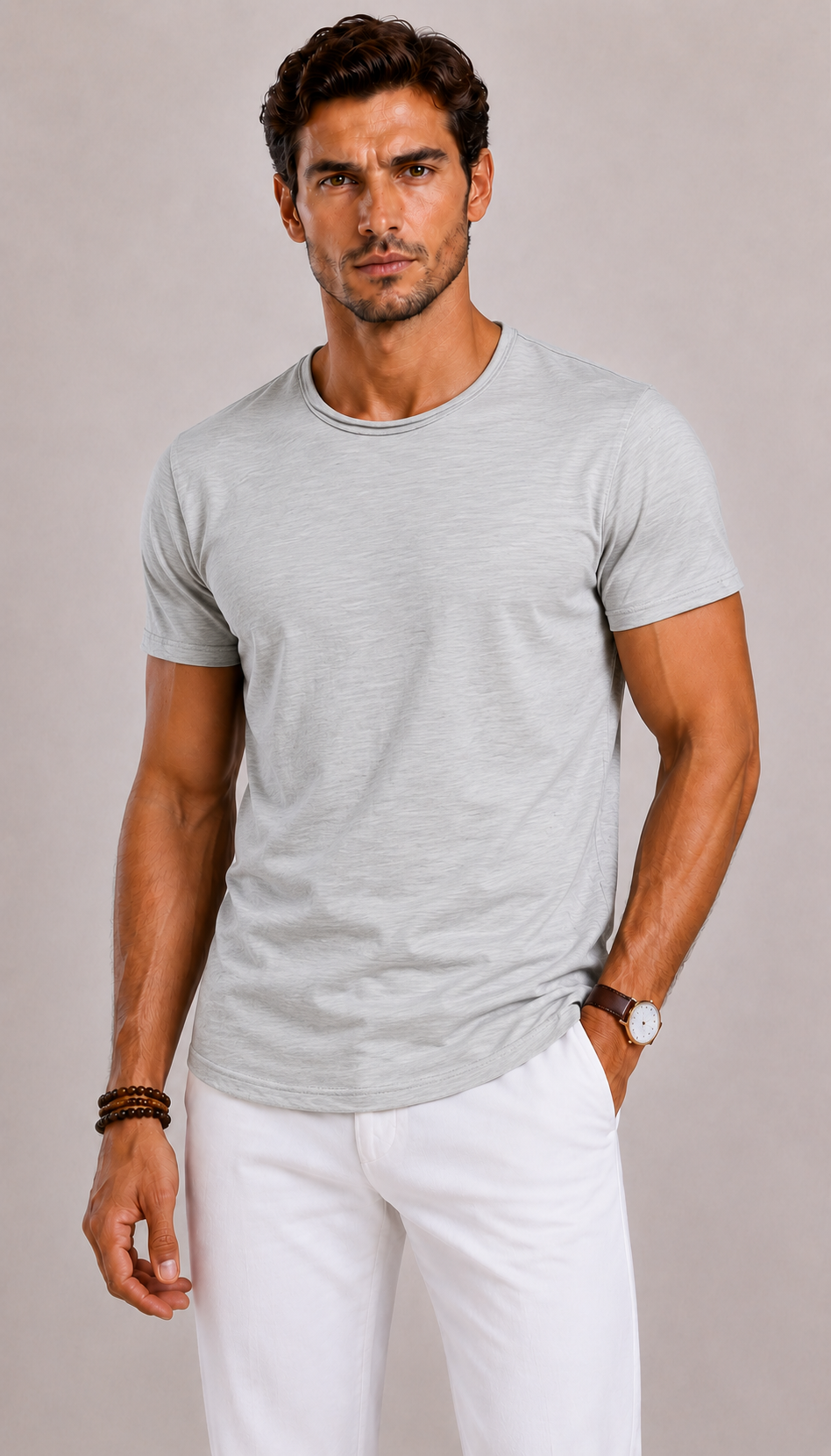 Men's T-Shirt with Round Neck in Cotton