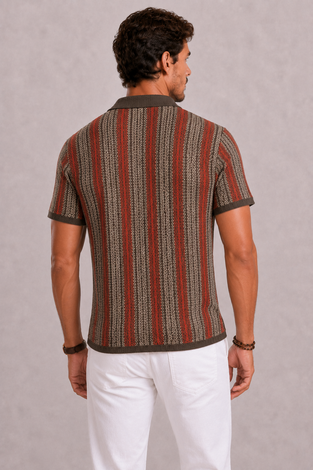 Men's Knitted Polo Shirt with Vertical Stripes