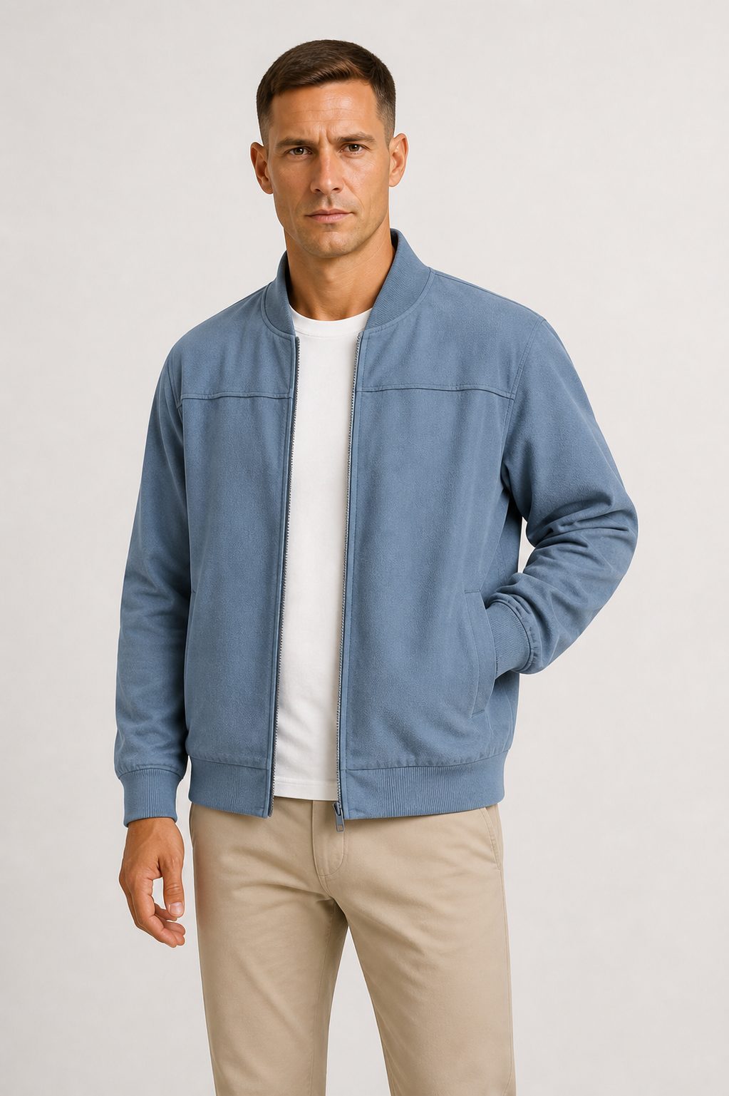 Men's Suede Bomber Jacket Slim-Fit Timeless Style