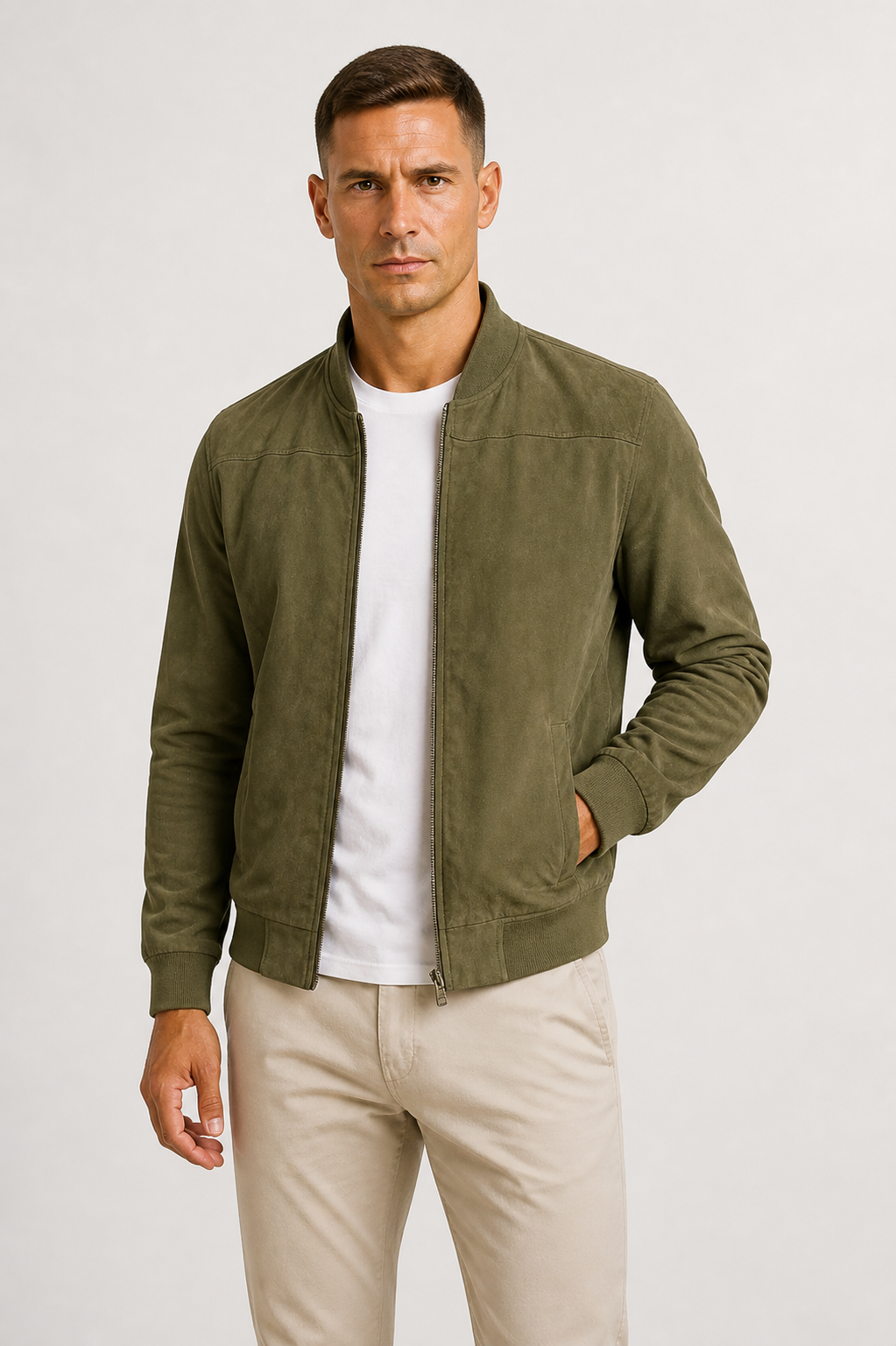 Men's Suede Bomber Jacket Slim-Fit Timeless Style