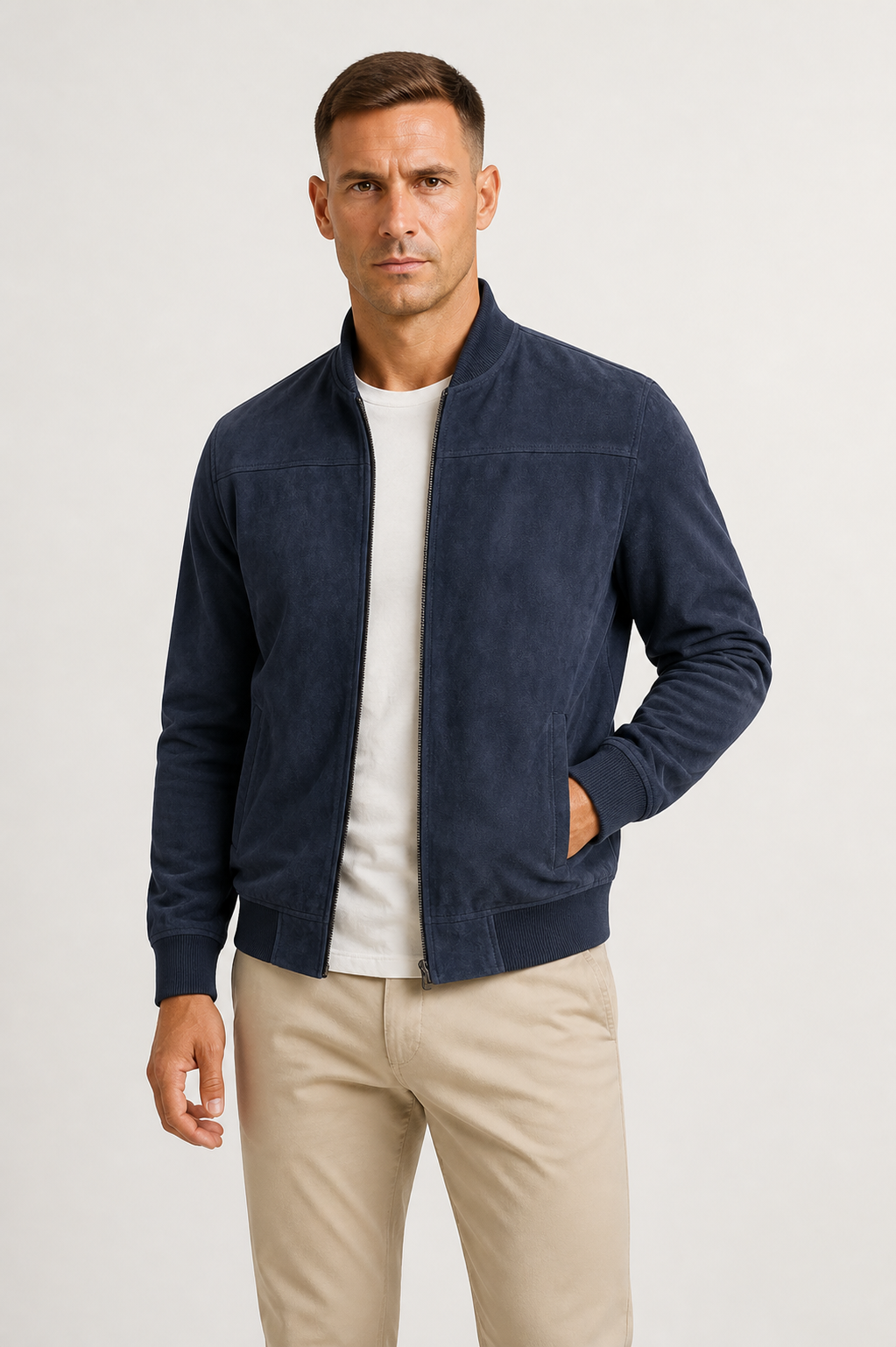 Men's Suede Bomber Jacket Slim-Fit Timeless Style