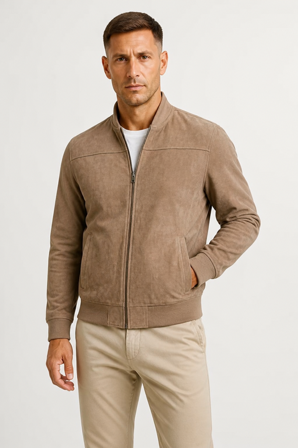 Men's Suede Bomber Jacket Slim-Fit Timeless Style