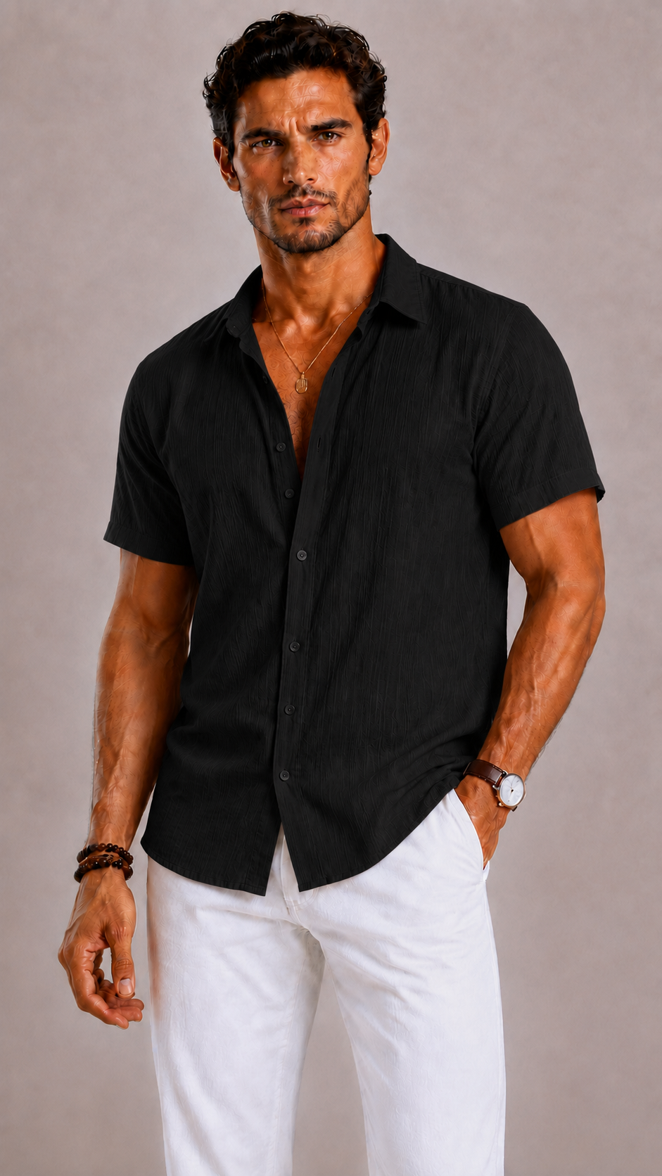 Men's Linen Shirt with Vertical Structure