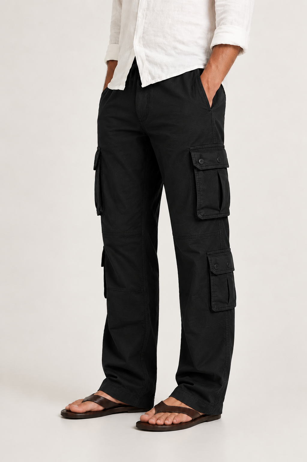 Men's Cargo Trousers with Straight Fit and Functional Pockets