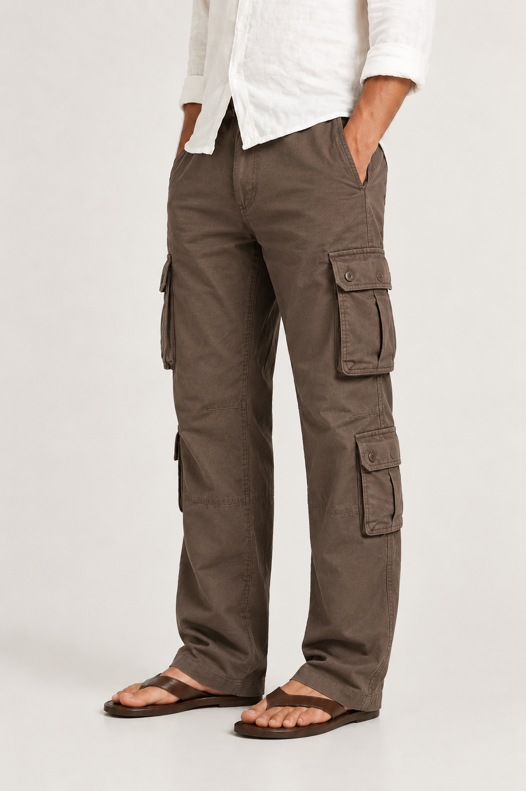 Men's Cargo Trousers with Straight Fit and Functional Pockets