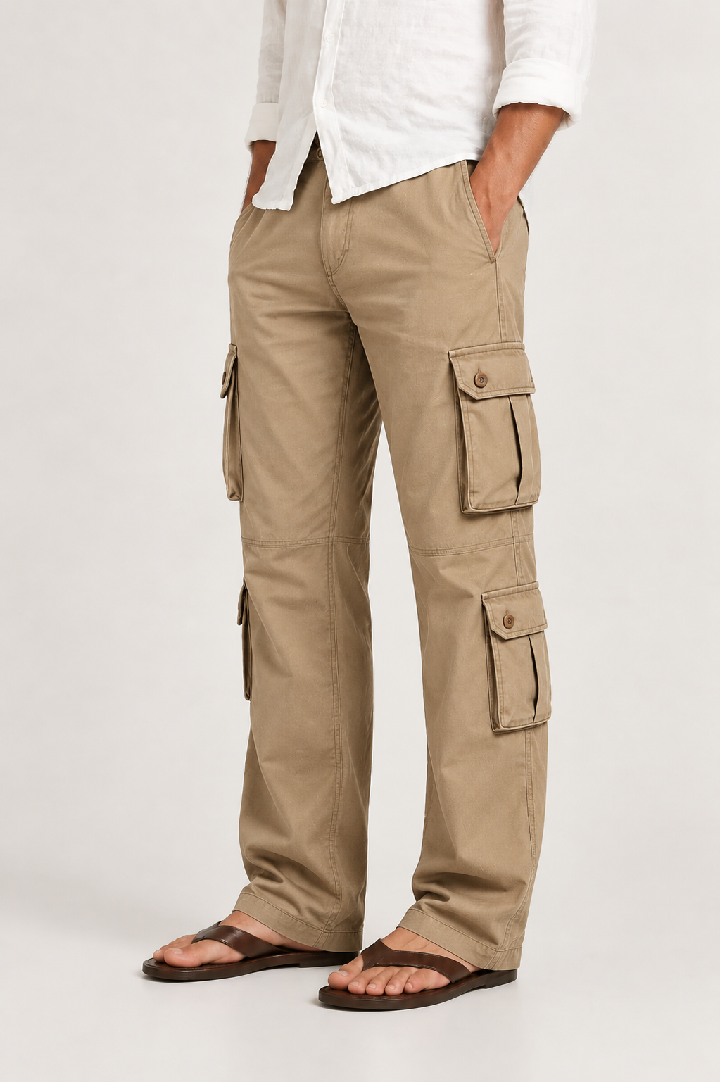 Men's Cargo Trousers with Straight Fit and Functional Pockets