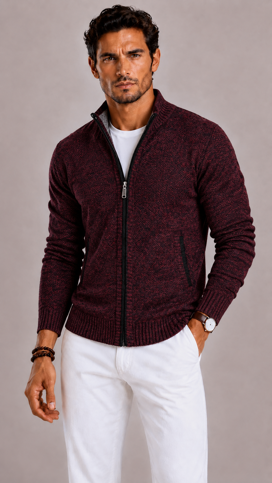 Men's vest with a zipper, a high collar, and side pockets
