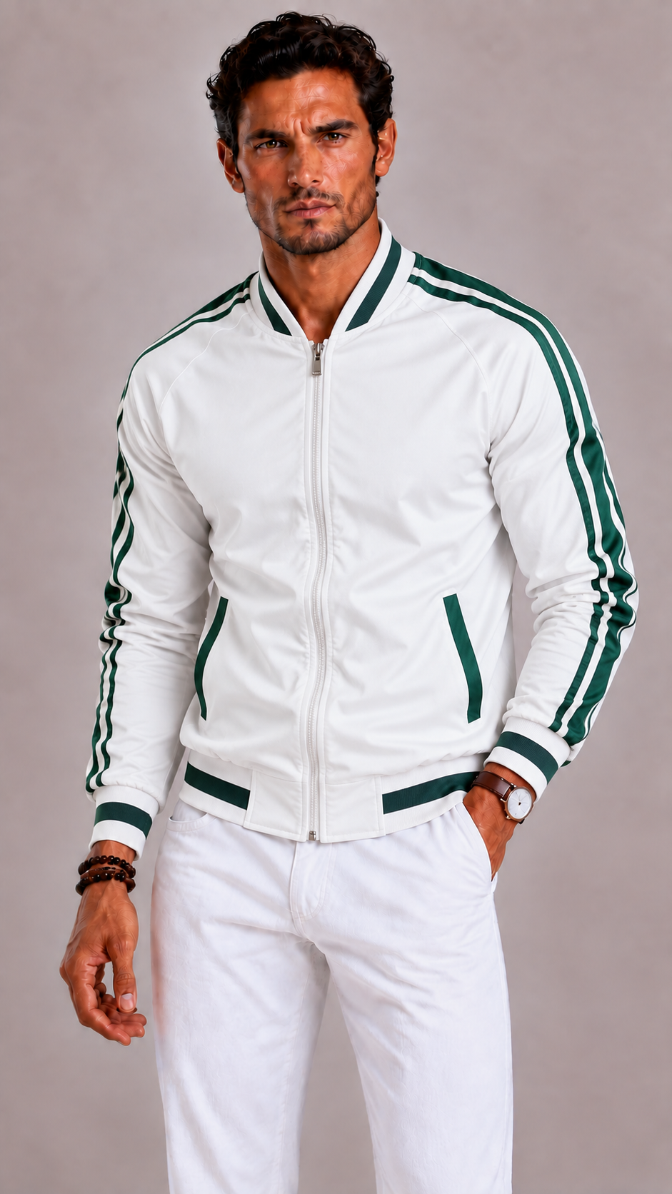 Men's Sports Jacket with Colour Blocks and Baseball Collar