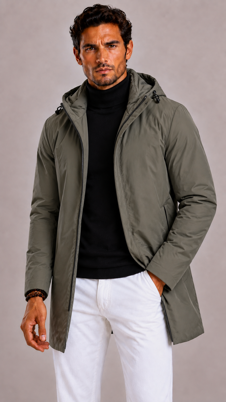 Men's Waterproof Winter Jacket with Hood and Zip