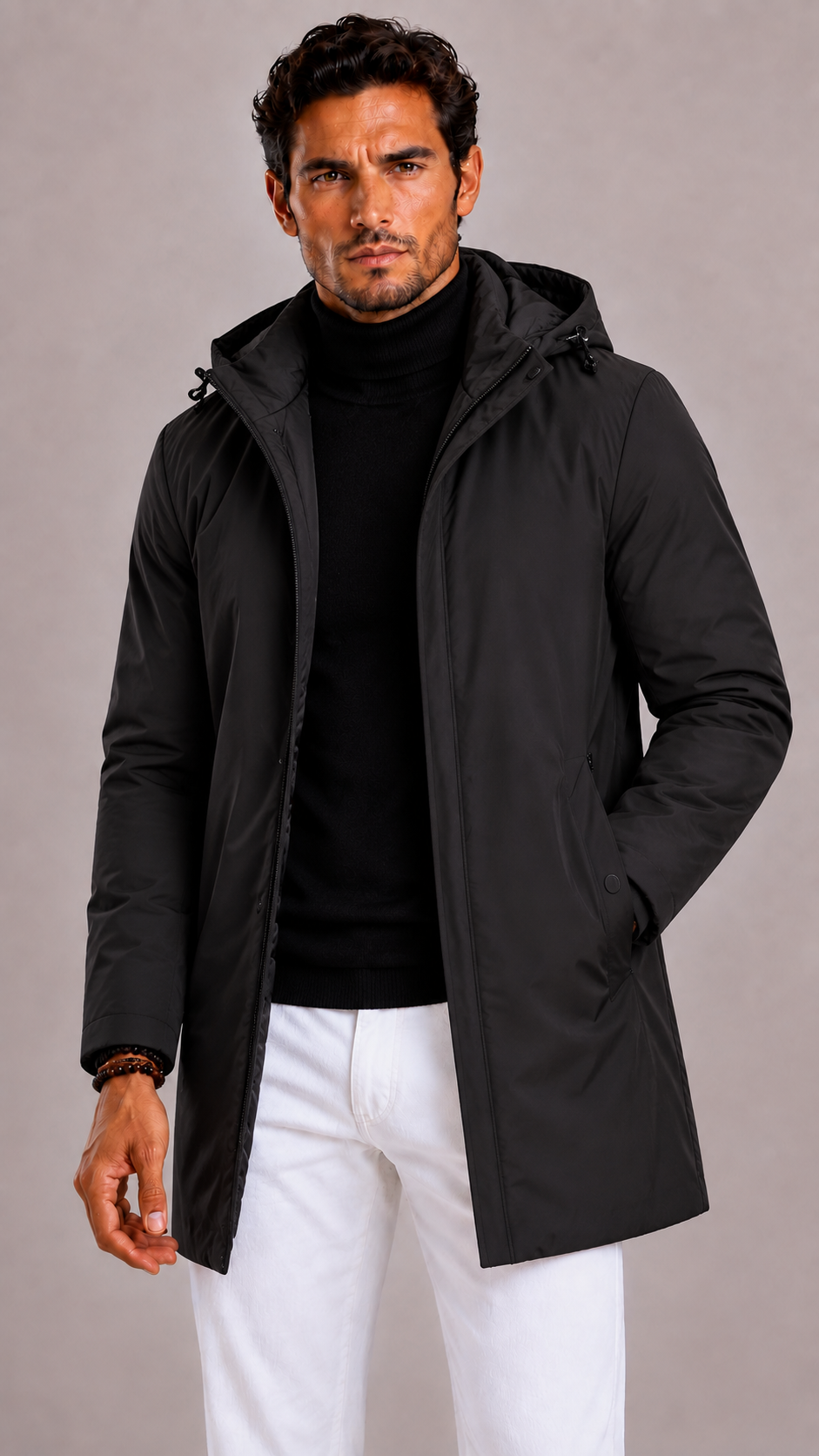 Men's Waterproof Winter Jacket with Hood and Zip