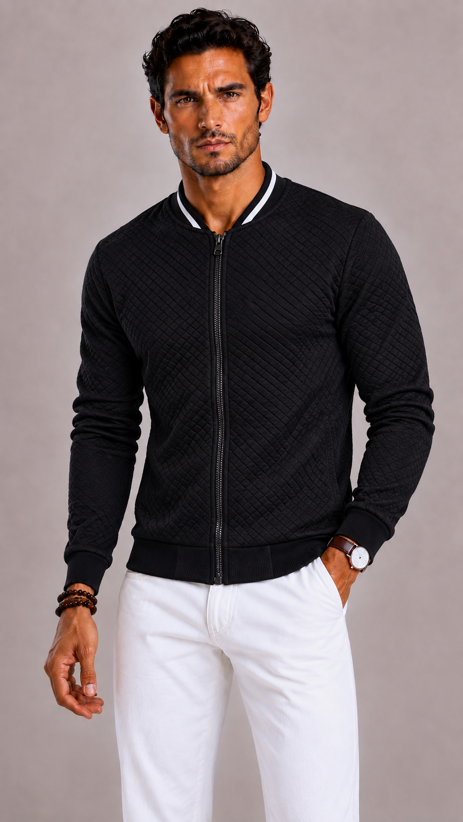Men's Padded Gilet with Mandarin Collar and Sleeve Pocket