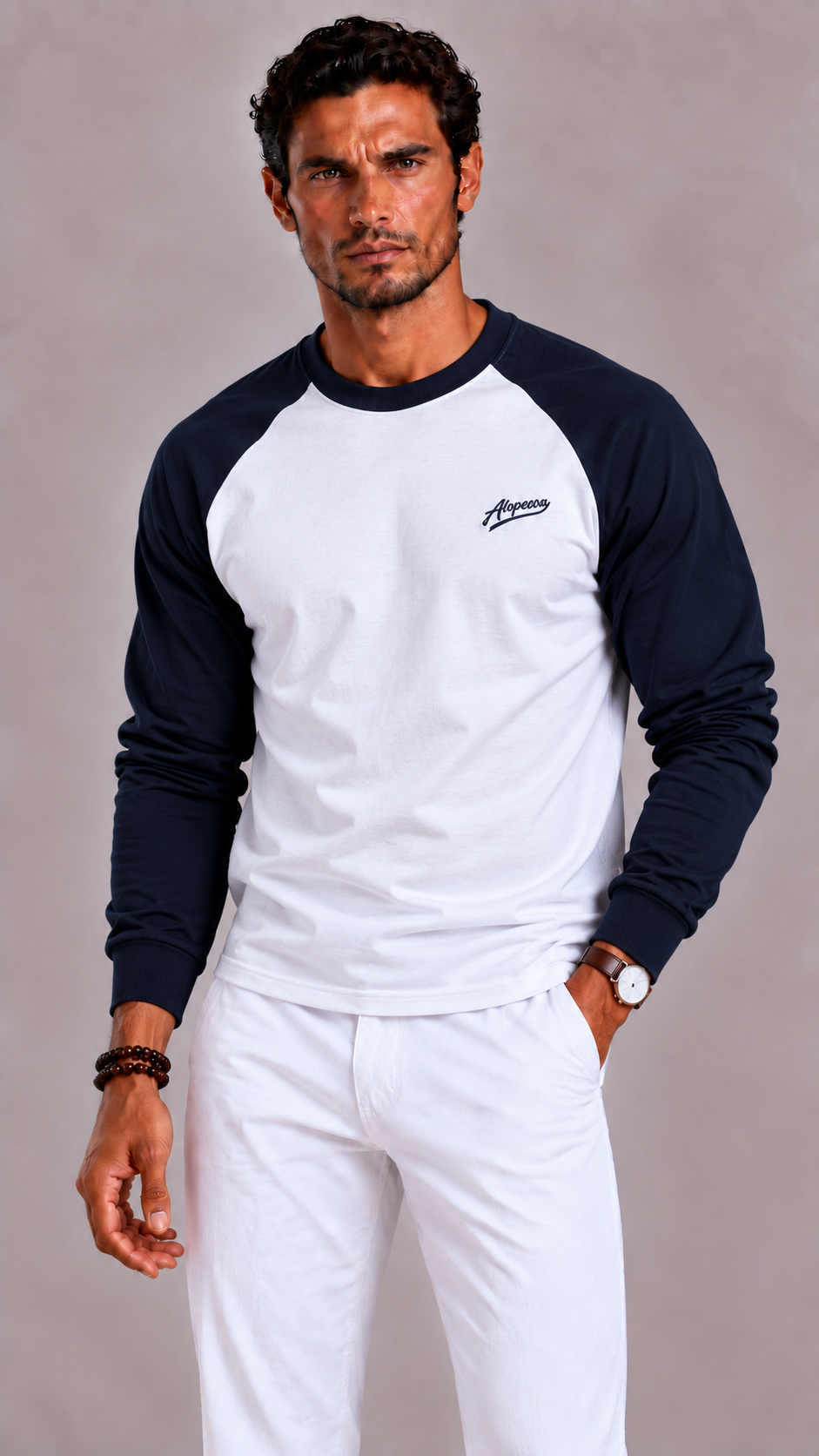 Men's Cotton Long Sleeve with Raglan Sleeves and Round Neck