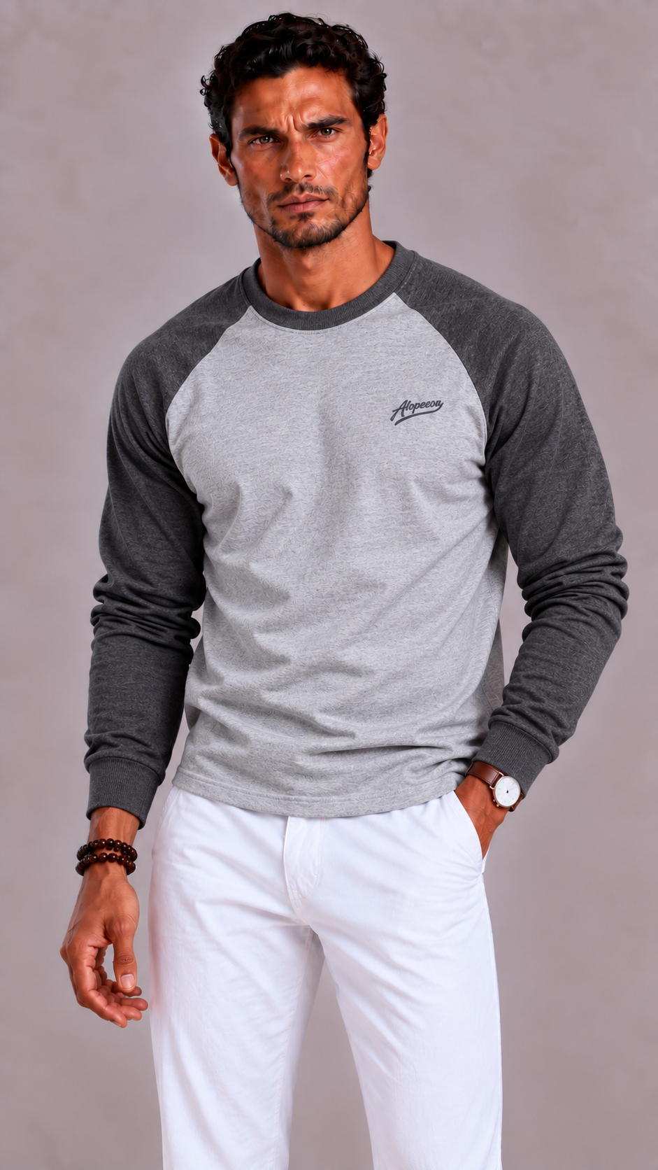 Men's Cotton Long Sleeve with Raglan Sleeves and Round Neck