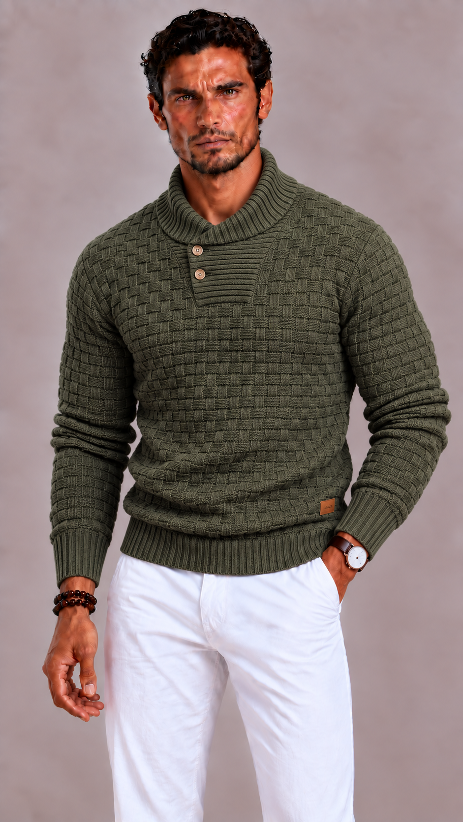 Men's Knitted Sweater with Round Neck and Regular Fit