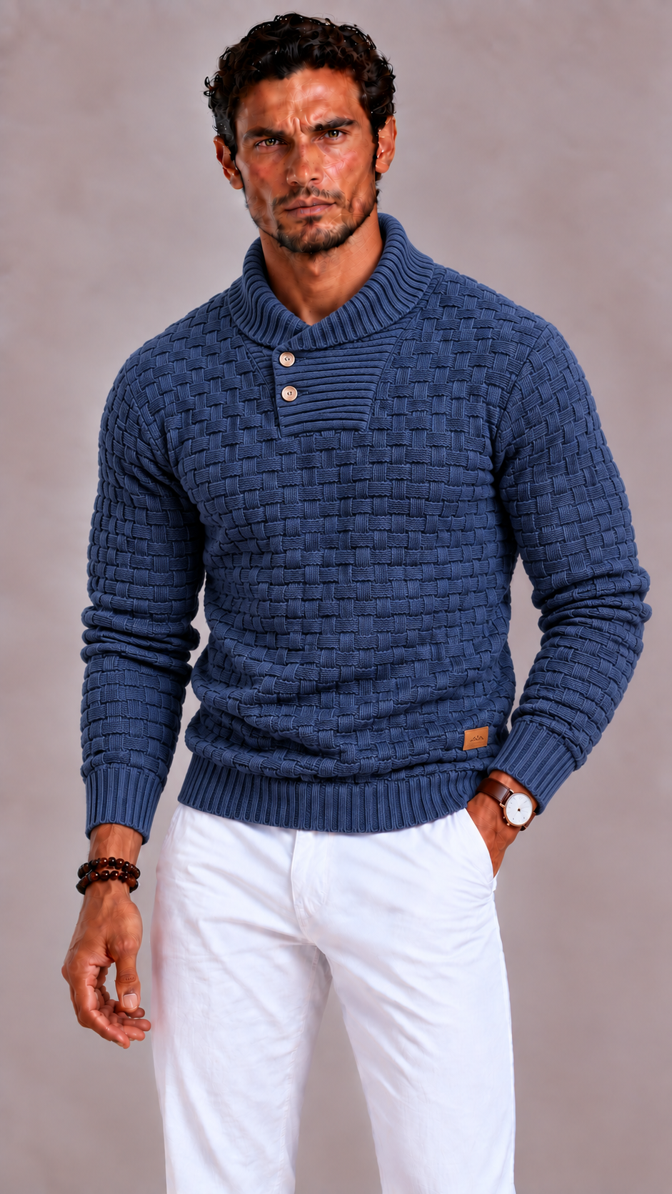 Men's Knitted Jumper with Crew Neck and Regular Fit