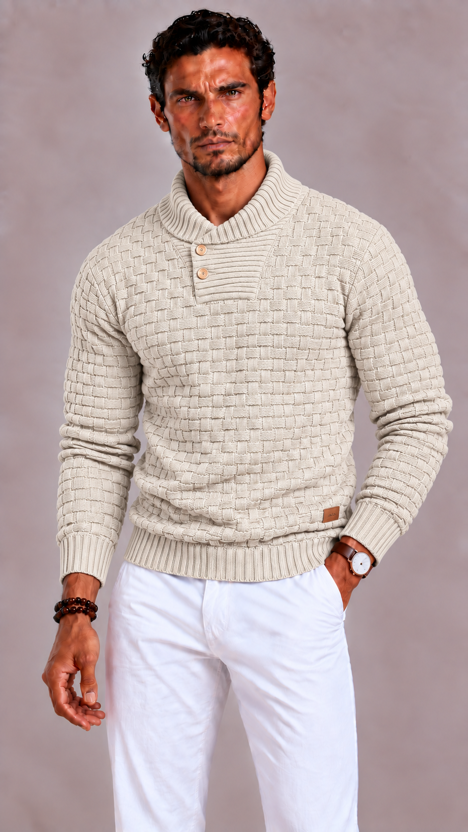 Men's Knitted Jumper with Crew Neck and Regular Fit