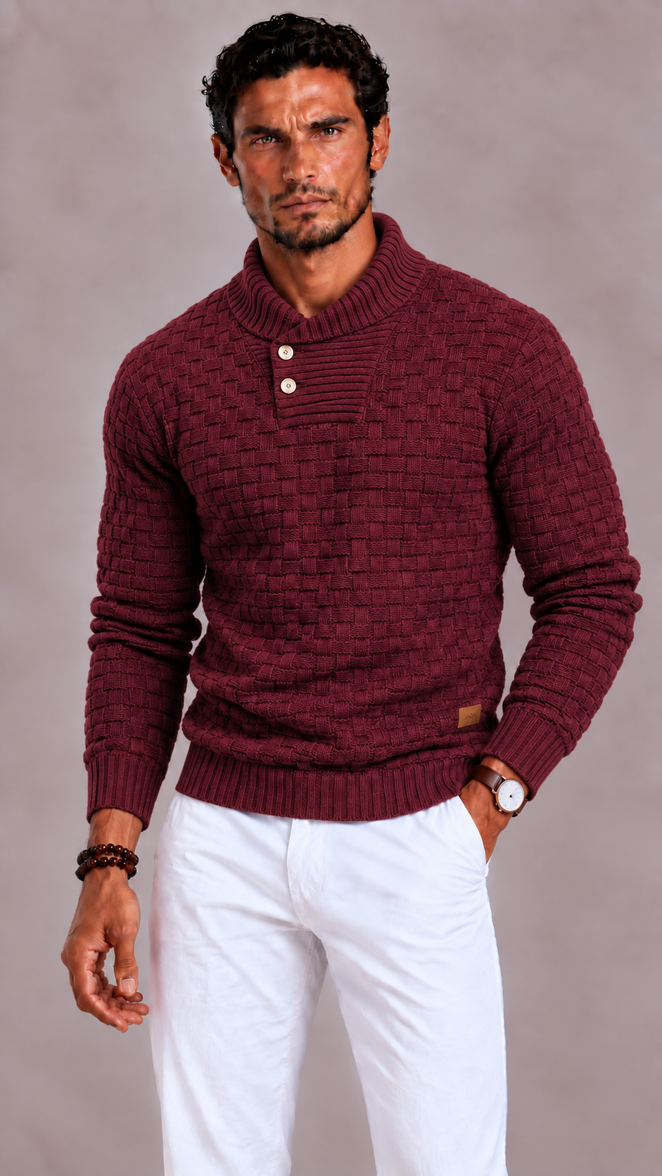 Men's Knitted Jumper with Crew Neck and Regular Fit