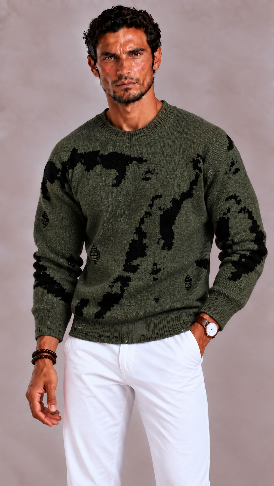 Men's Knitted Wool Jumper with Regular Fit and Round Neck