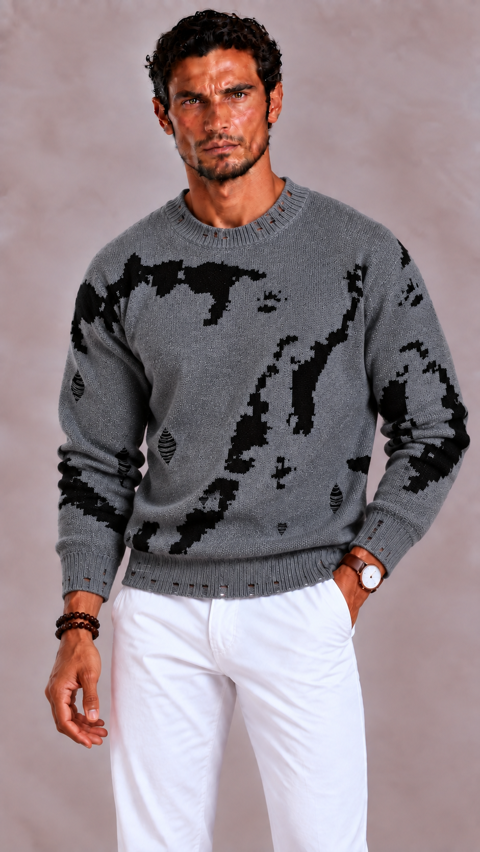 Men's Knitted Wool Jumper with Regular Fit and Round Neck