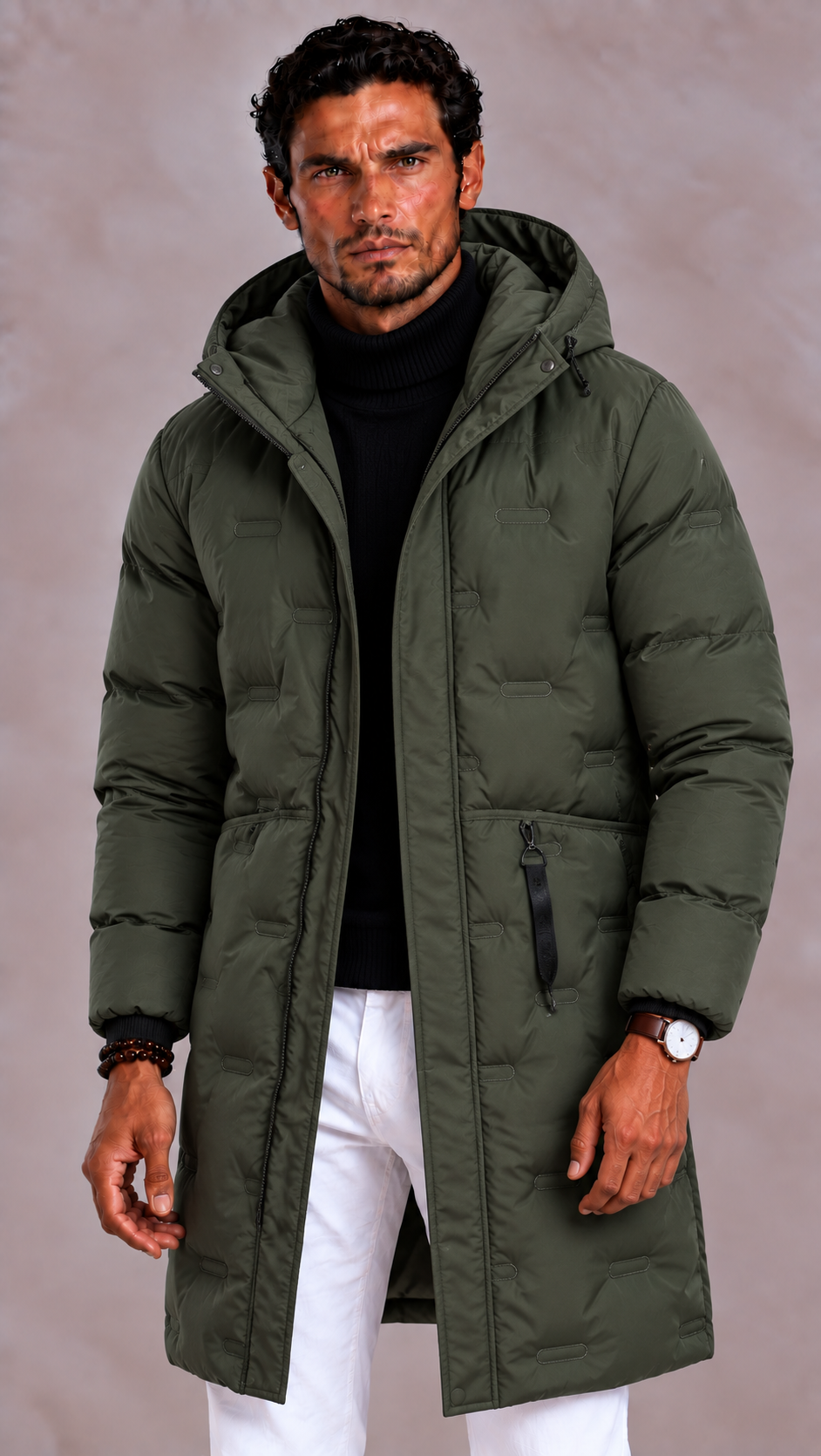 Men's Thick Winter Coat with Regular Fit and High Collar